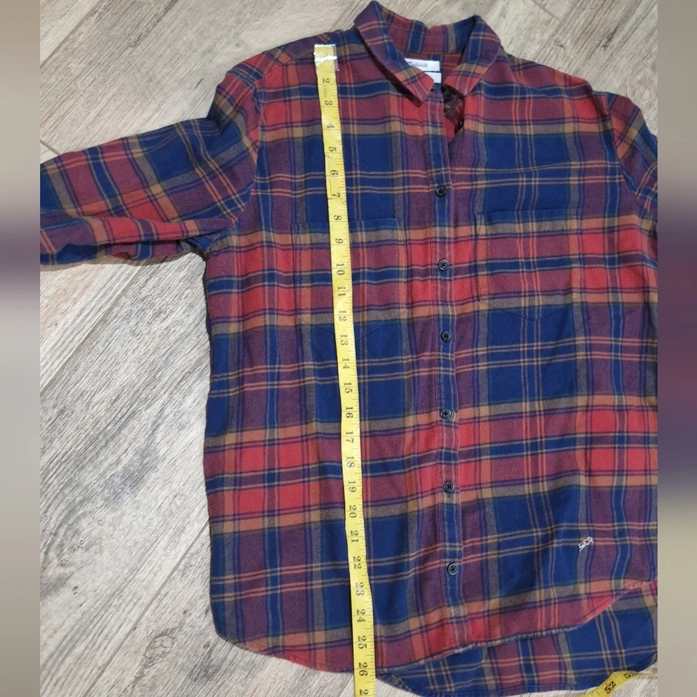 #1837 Madewell Navy and Red Plaid Oversized Boyfriend Flannel Shirt Sz.S